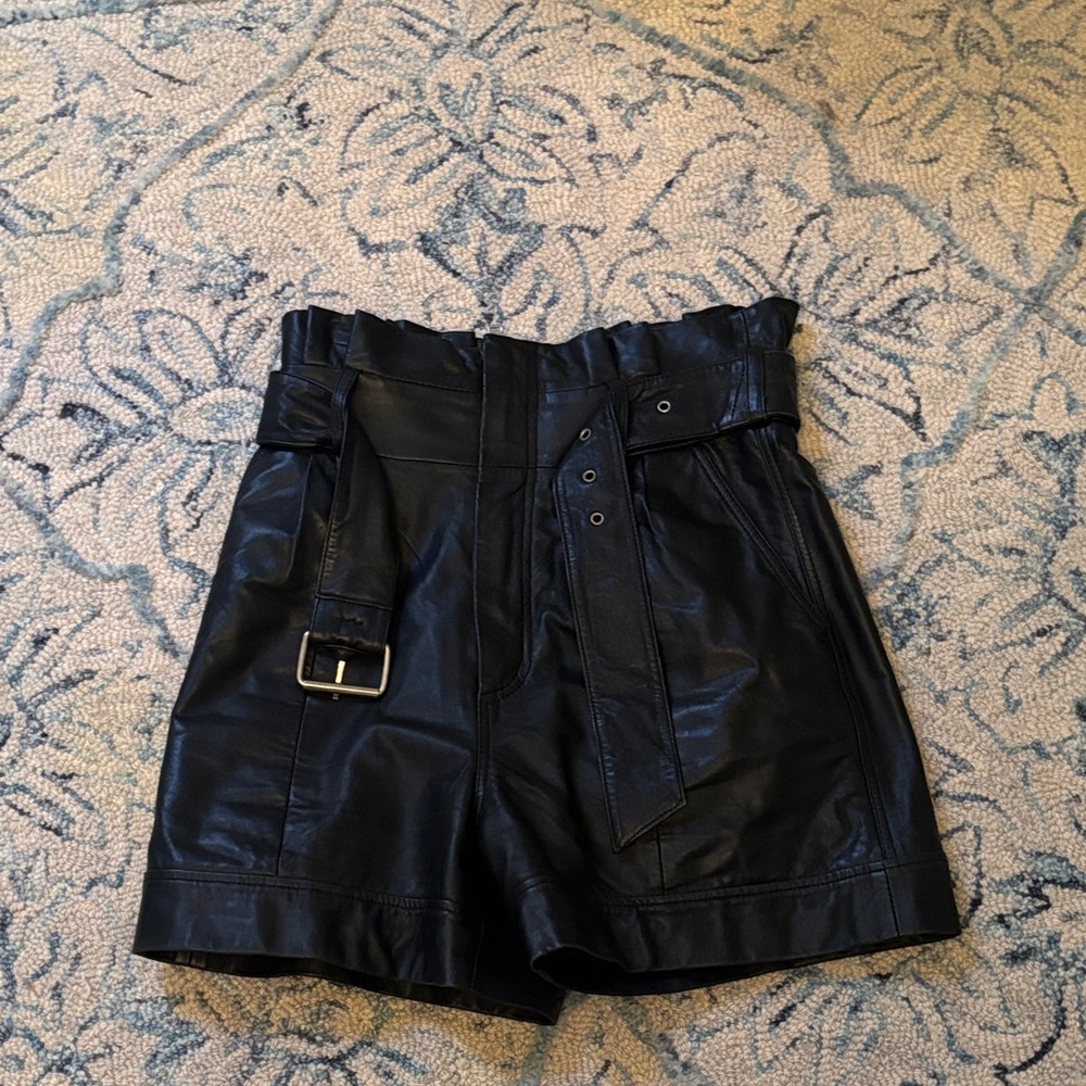 Walter Baker High Waist Black Leather Shorts